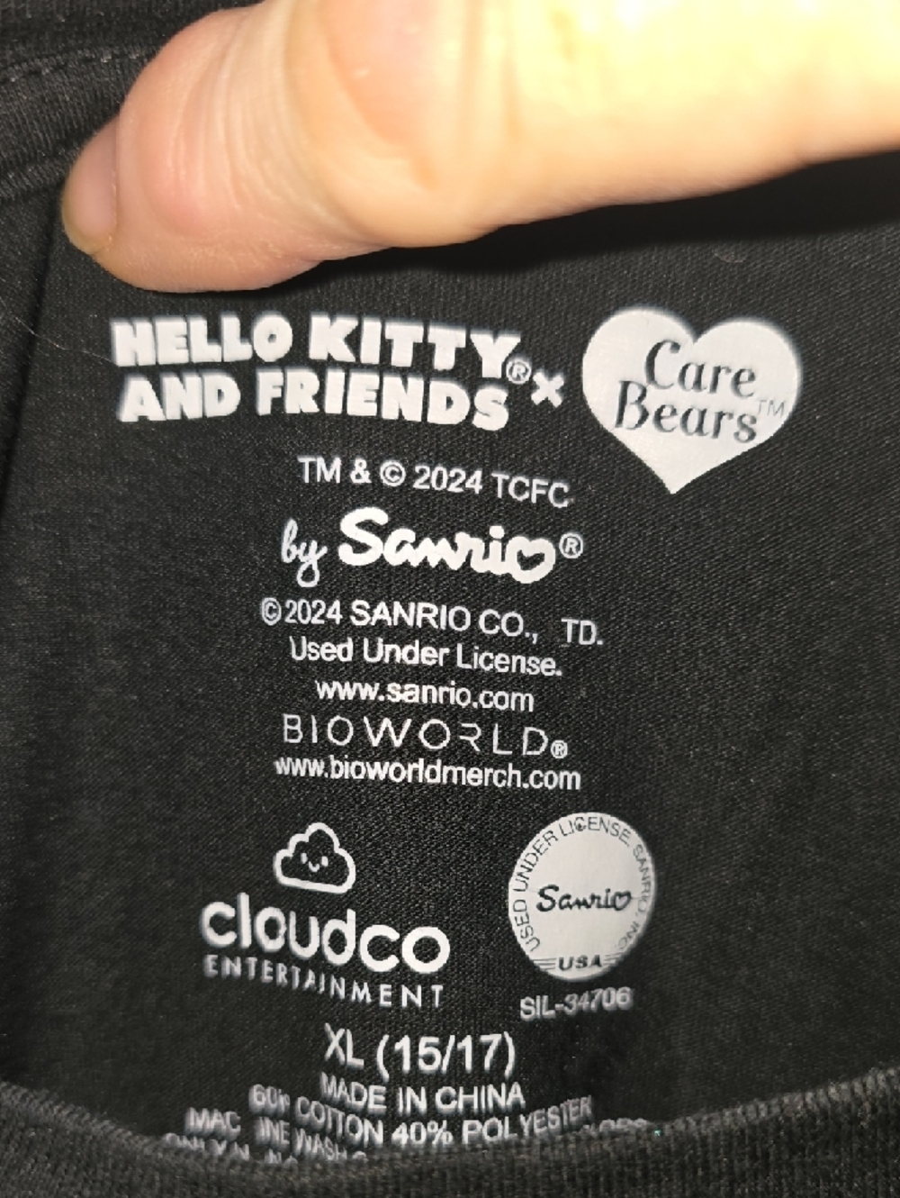 Hello Kitty Black Graphic Tee with White Logo Print - Picture 2 of 4